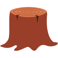 Illustration of a brown tree stump with visible growth rings on top and a few small cracks around the edges, as if carefully inspected by an arborist.